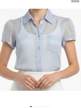 Prada Y2K Short Cap Sleeve Button Down Cotton Sheer Blouse Shirt 44/ US 8 M